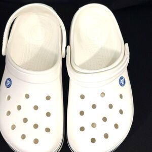 White Crossland & Perforated CROC Clogs W/Strap & Stripe Sz M-7/W9